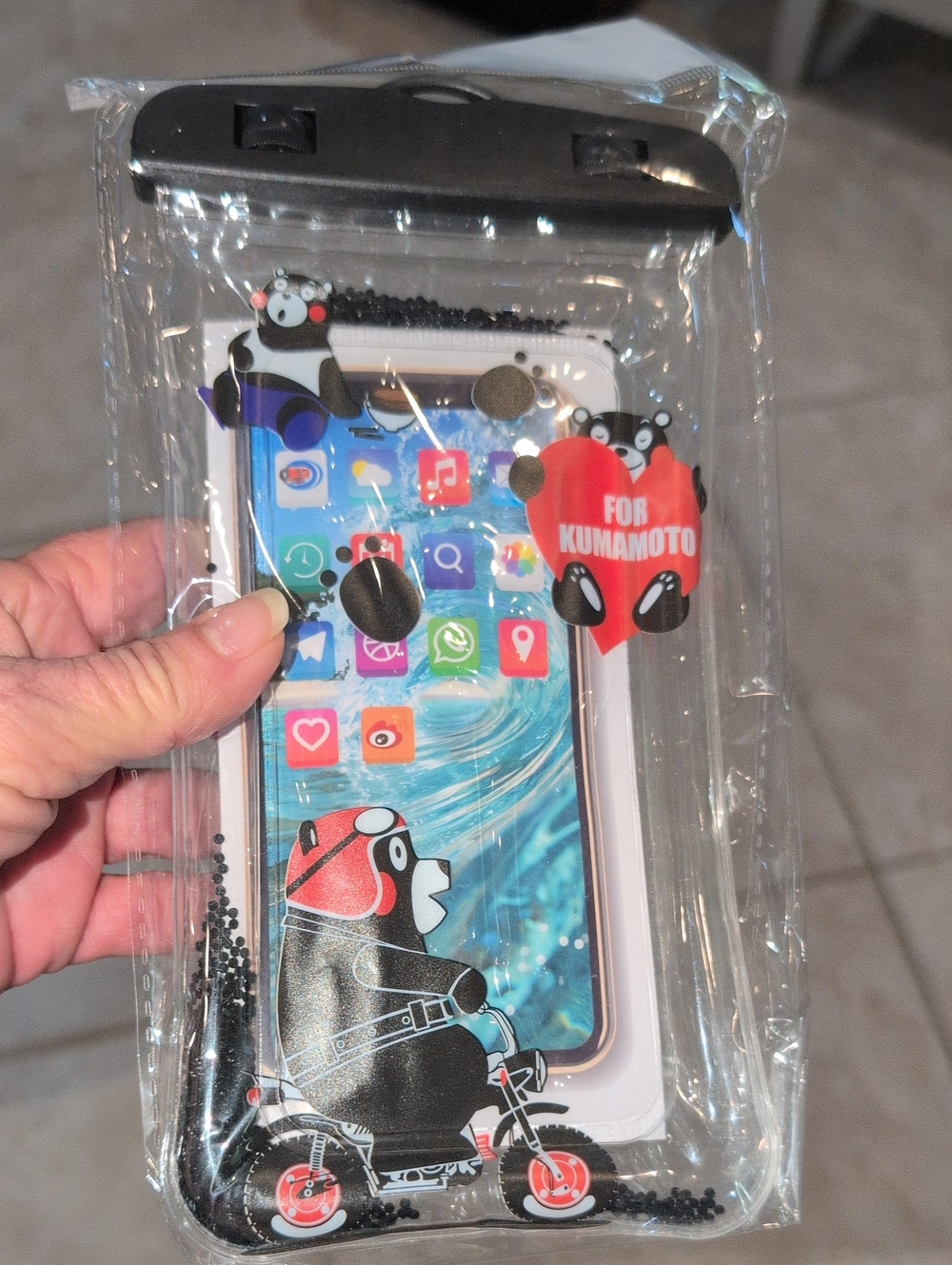 Waterproof Phone Pouch with Black Bear Design - Clear Black